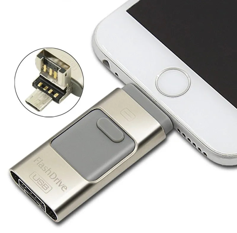 Three In One OTG USB Flash Disk in Black for computer and mobile phone data transfer