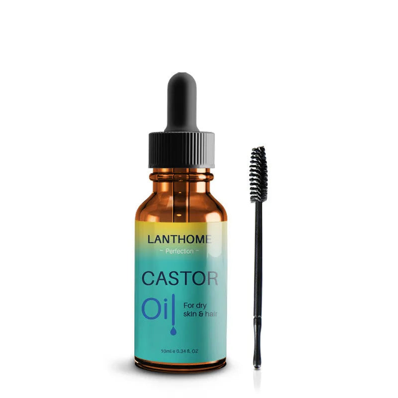 Lanthoma castor oil bottle with brush for eyebrows, eyelashes, and hair care
