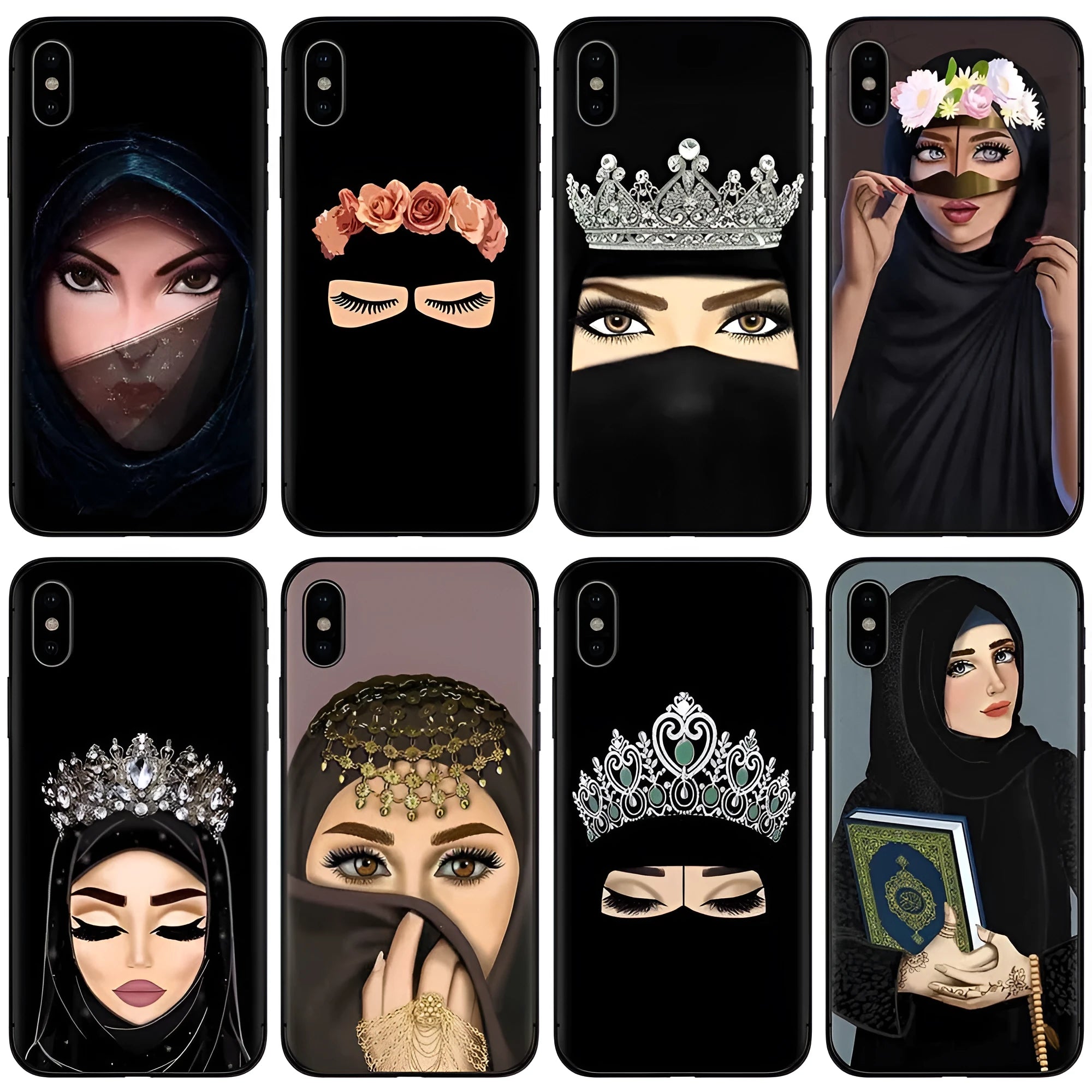 Islamic hijab design TPU phone case for iPhone with painted rhinestone floral pattern