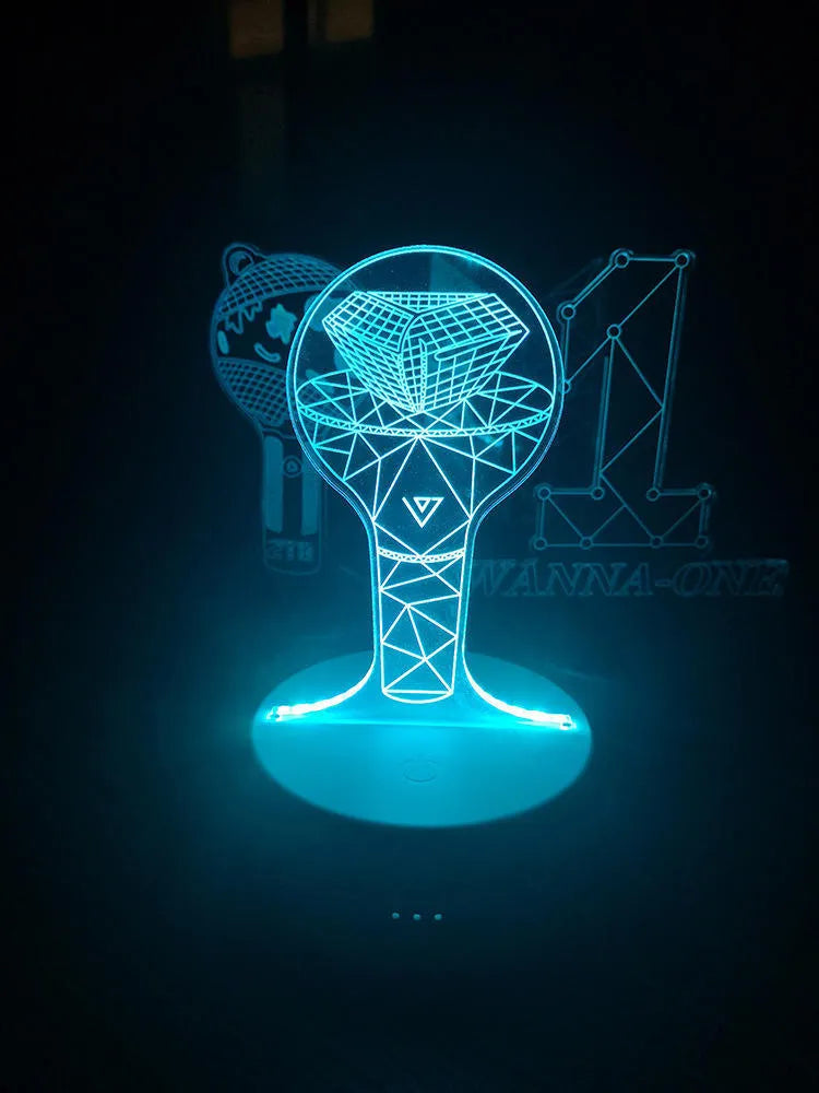 Clear acrylic stand with LED base displaying BTS Light 101 Tower Gem light stick replica