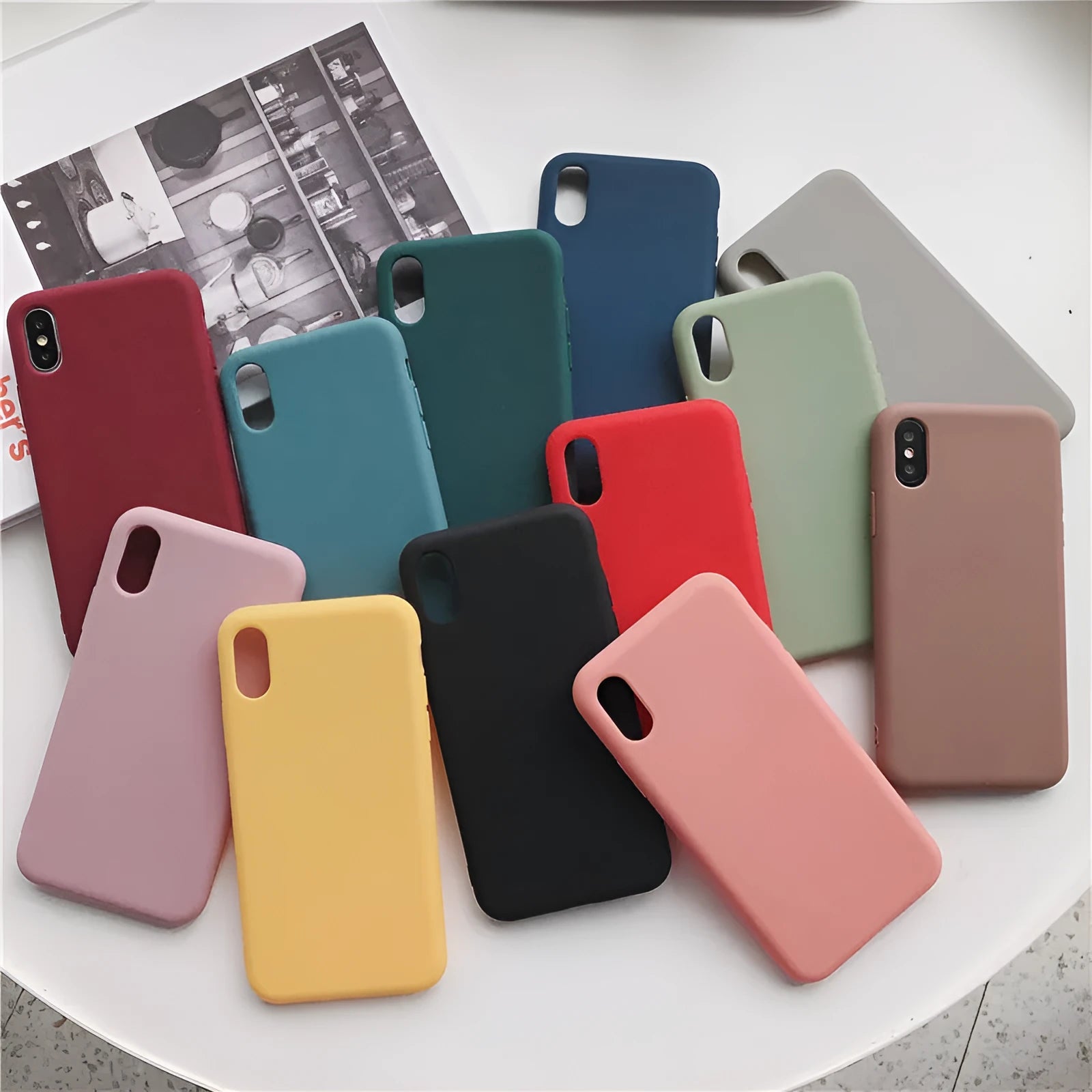 Silicone phone case for iPhone in rose gold, black, light blue and other colours