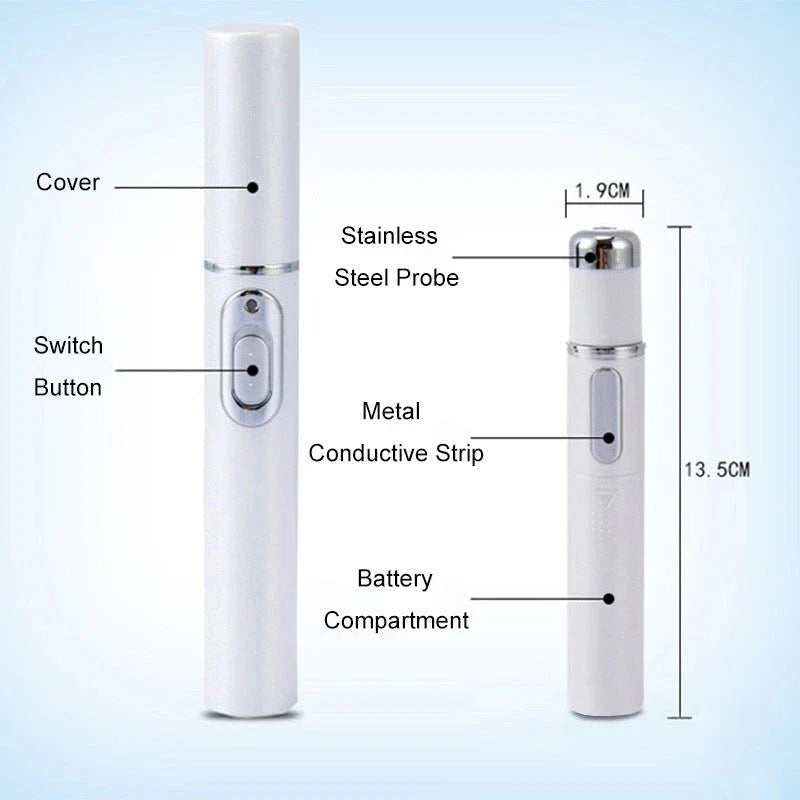 Blue Light Therapy Pen for Treating Acne, Scars, and Wrinkles - Portable Skincare Device with 415nm Blue Light, Heat, and Bio-Electric Current