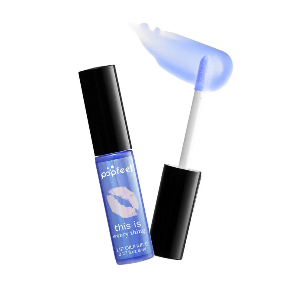 Transparent lip gloss in four shades Light Blue Navy Blue Pink Rose Red with multivitamins