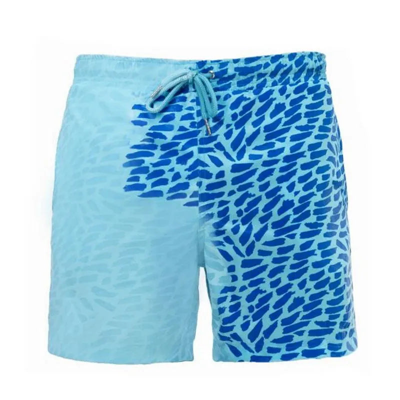 Thermochromic children's shorts in blue with colour-changing polyester fabric