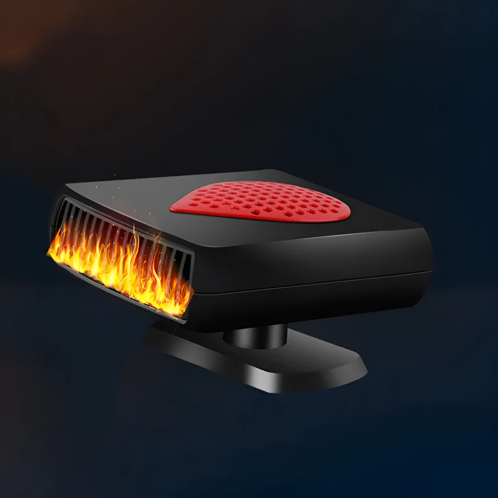 150W car demisting and defrosting device with quick-heat fan, ABS PP construction, black and red 12V model