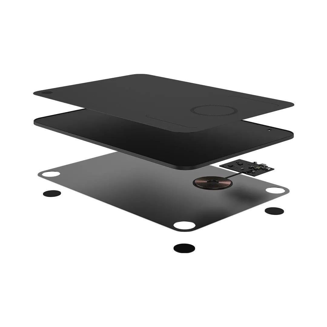 MIWU Wireless Charging Mouse Pad in Black – 300x210x5mm ABS Aluminium Alloy PU Skin Silicone Desk Mat for Qi-Compatible Devices with Charging Feature for Office Work and Home Use, Non-Slip Surface, Slim 5mm Profile