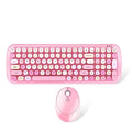 Wireless keyboard and mouse set in lipstick pink colour with USB receiver, multimedia keys, and 1600DPI optical mouse