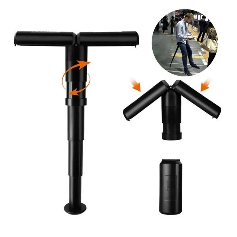 Black lightweight folding stool for camping and fishing, 170 x 70 x 70mm, approx 700g