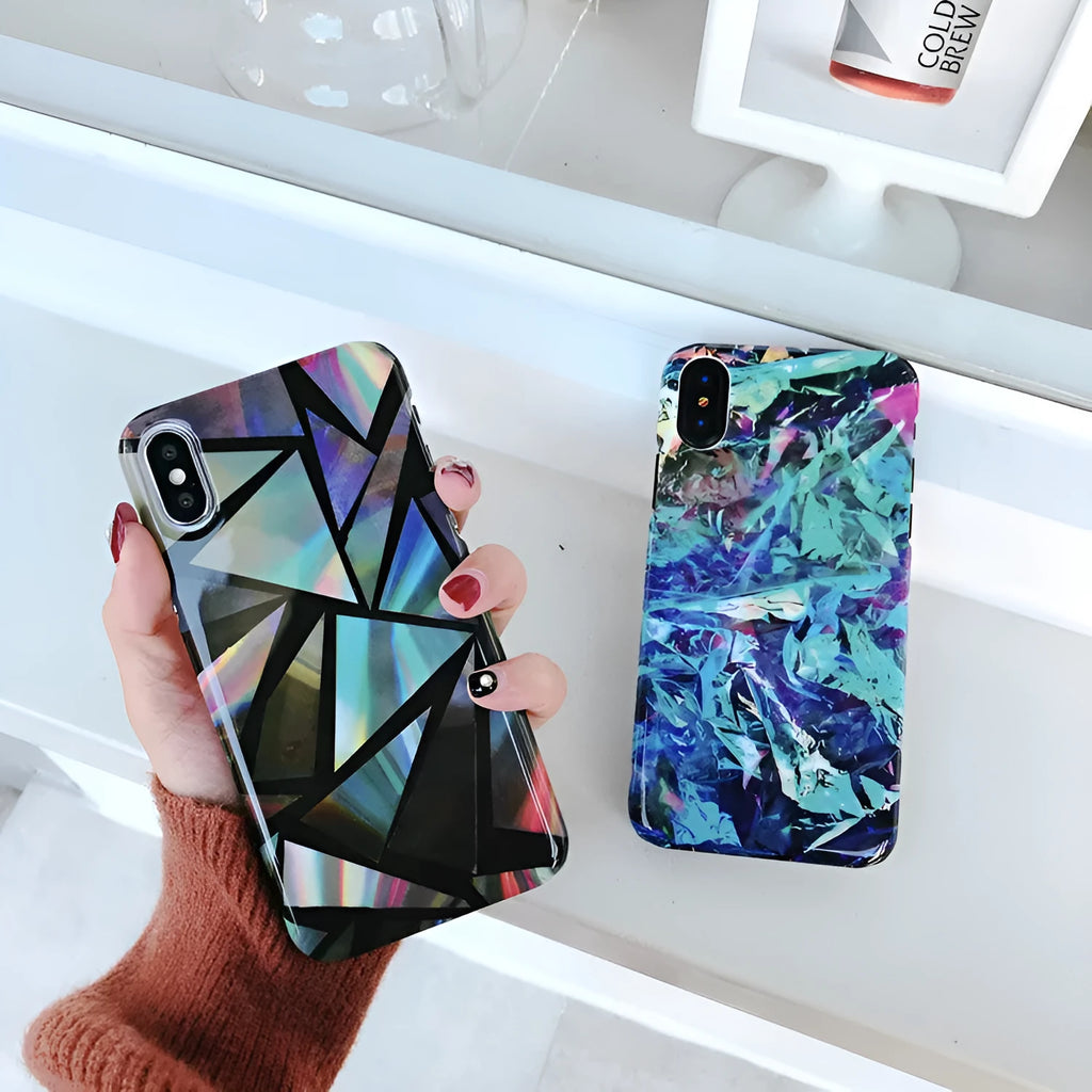 Green geometric triangle PC hard shell back cover for iPhone X 7 8 6 Plus series