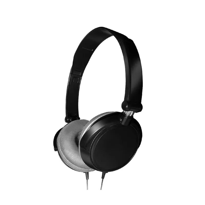 Portable over-ear wired headphones with folding design and adjustable headband in black, red or white colours