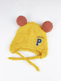Cute lamb wool baby plush hat in beige colour with 10cm depth for 0-24 months