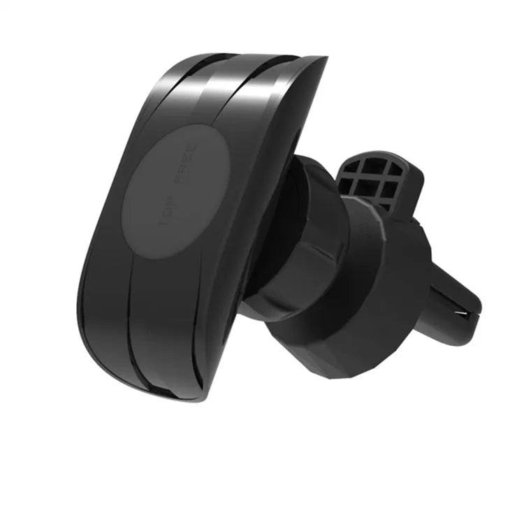 Gloss black car phone holder mounted on vehicle air vent with universal clip mechanism