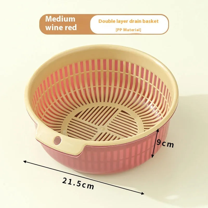 Plus-sized plastic kitchen washing basin 2-piece set in Army Green, Gray Blue, Wine Red or Yellow, sizes M and S