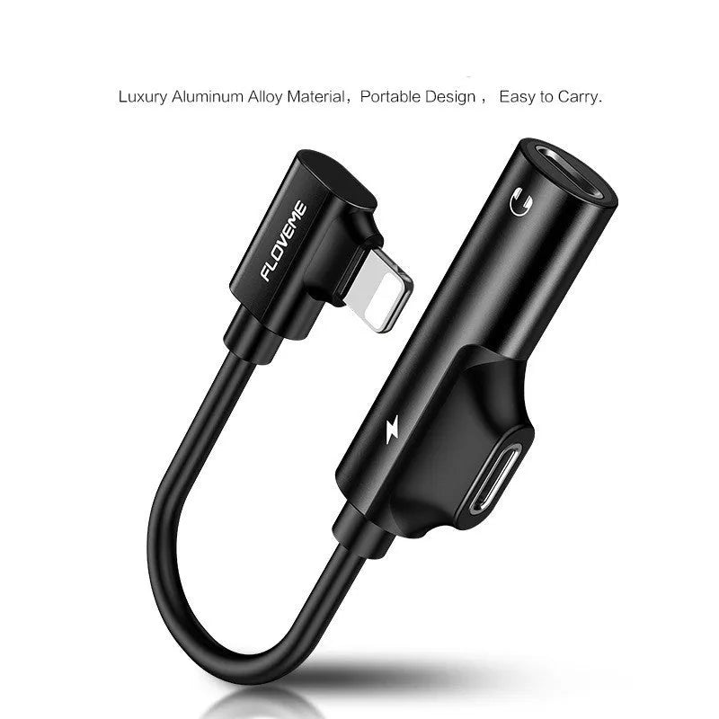 Black lightning to 3.5mm audio and charging adapter with aluminium alloy construction