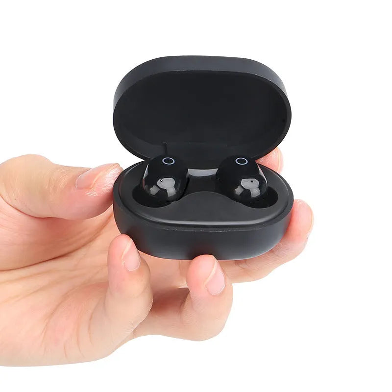 Bluetooth headset with charging box showing true power display LED window in white colour