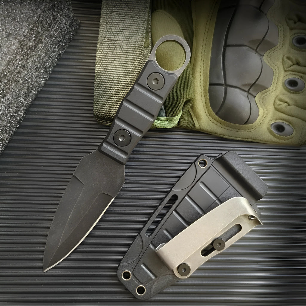 Outdoor camping portable high hardness stainless steel straight knife with black finish