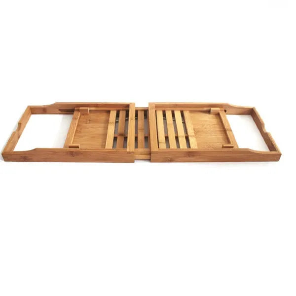 Bamboo bathtub storage frame for bathroom countertop organisation