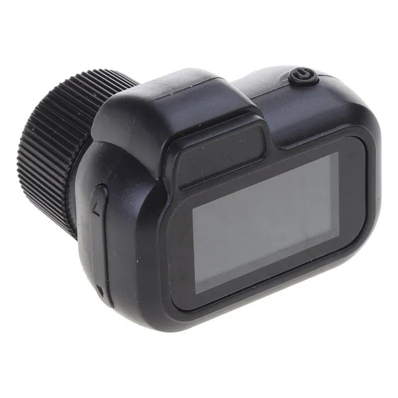 Black retro mini camera with screen displaying 1080p HD video recording capability