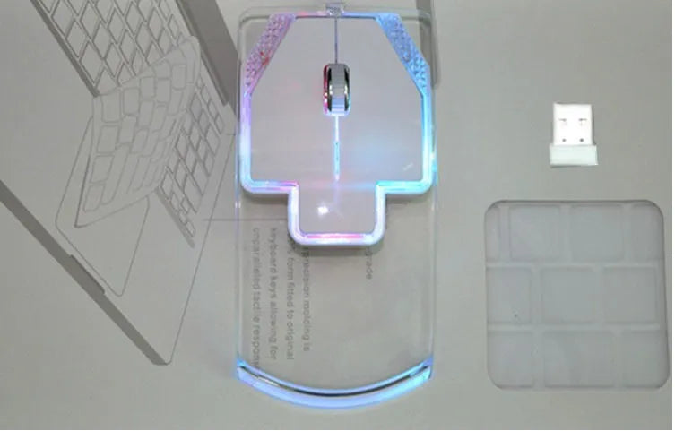 Ultra-thin transparent 2.4GHz wireless optical luminous mouse with USB receiver for laptop or PC