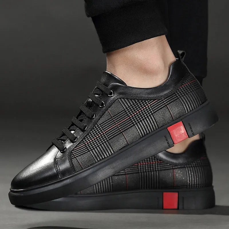 SOLEY men's genuine leather lace-up sneakers with rubber outsole, shown in a casual style.