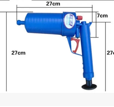 Manual high-pressure drain blaster gun with four suction adaptors for clearing pipe blockages.