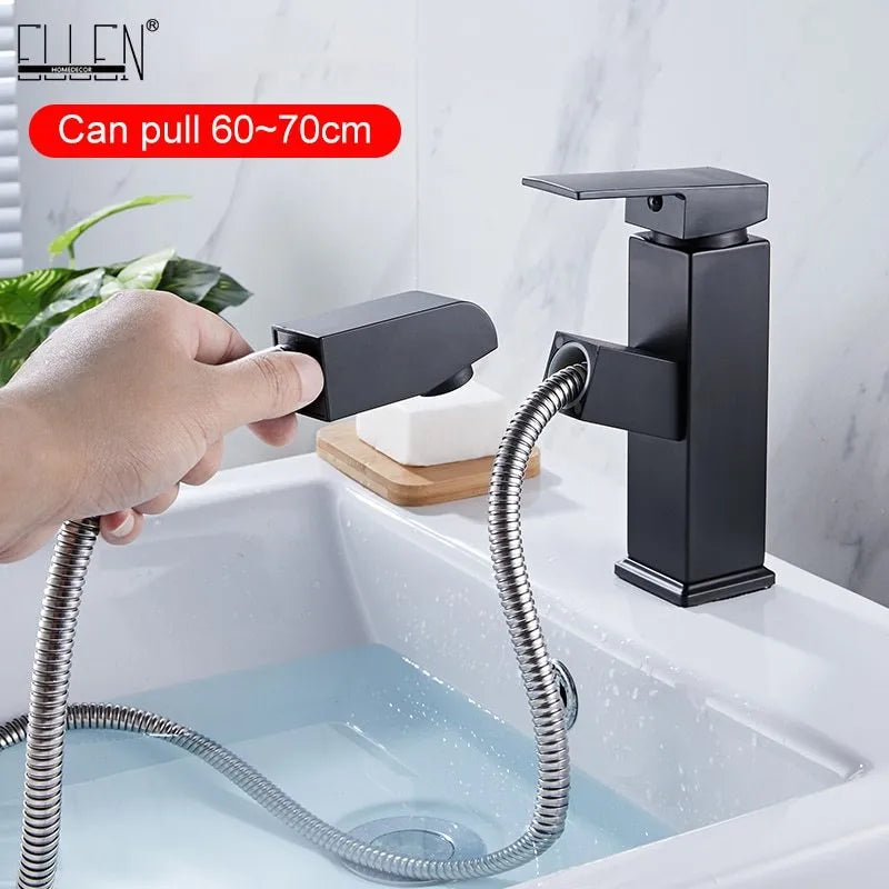 Nordic brass square pull kitchen faucet with brushed gold finish for 3.2-4.2 cm sink openings