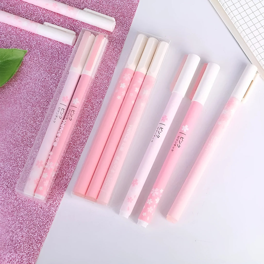 Sakura gel pen set showing plastic barrels with needle point tips in 0.35mm and 0.5mm sizes