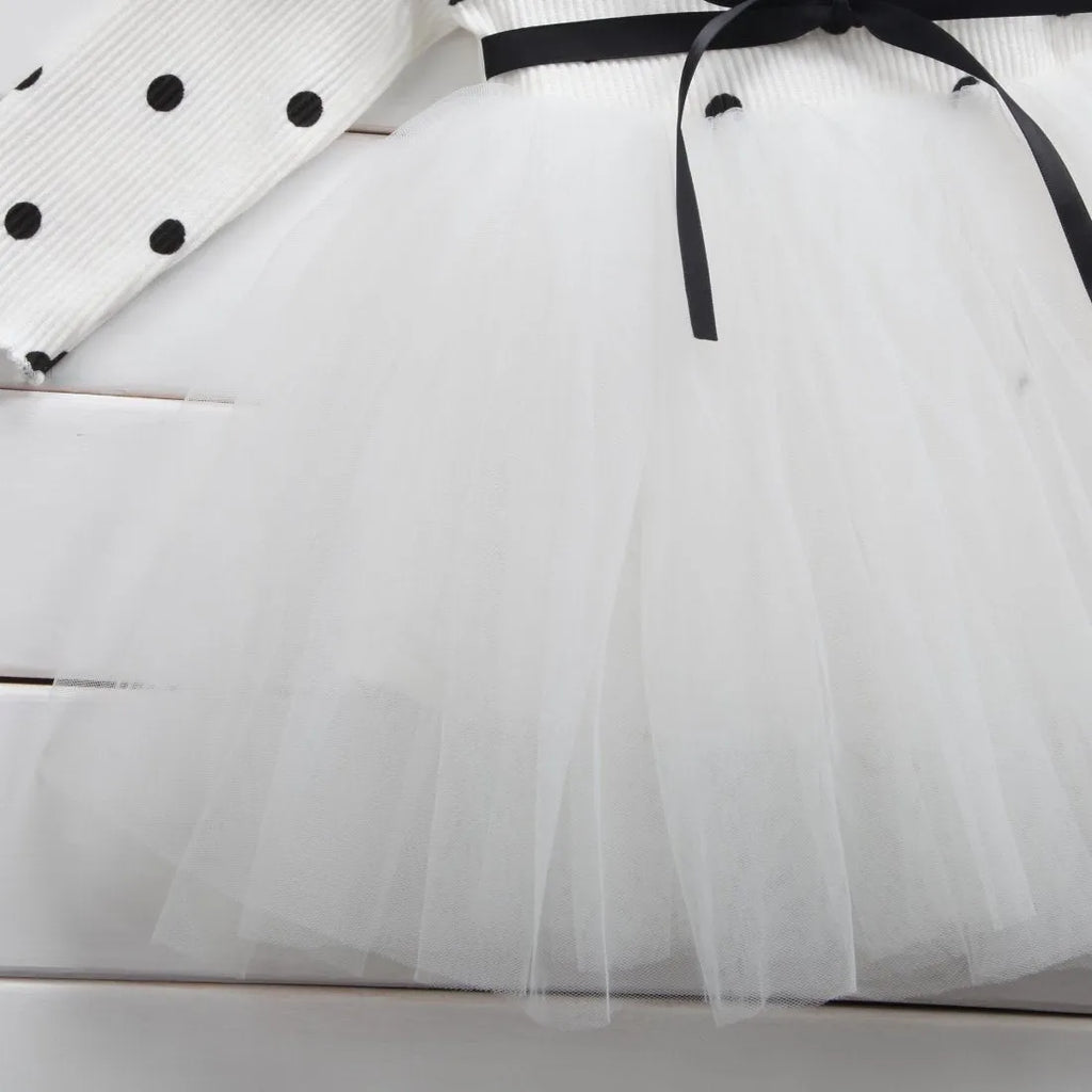 Baby girls long sleeve tutu lace dress in black, pink or white for christenings and birthday parties