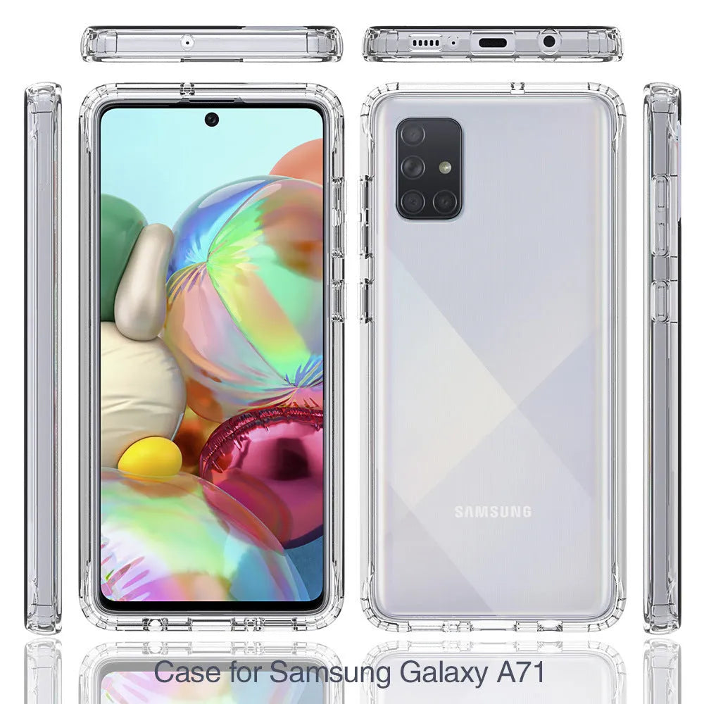 Transparent Samsung Galaxy phone case showing PC back cover and TPU edges for drop protection