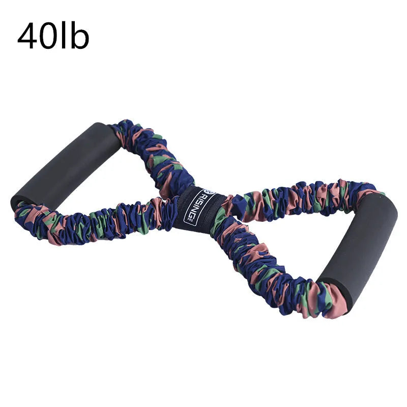 Fitness chest tensioner elastic band in blue, coffee, or red, 90cm circumference, 20/30/40 lb