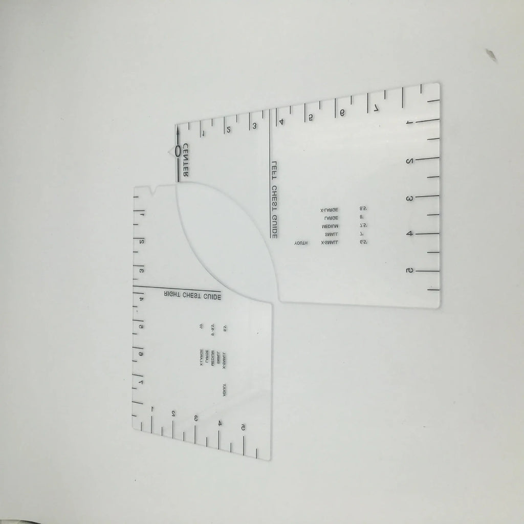 Transparent acrylic 10x6 inch sewing patch ruler for T-shirt fabric alignment