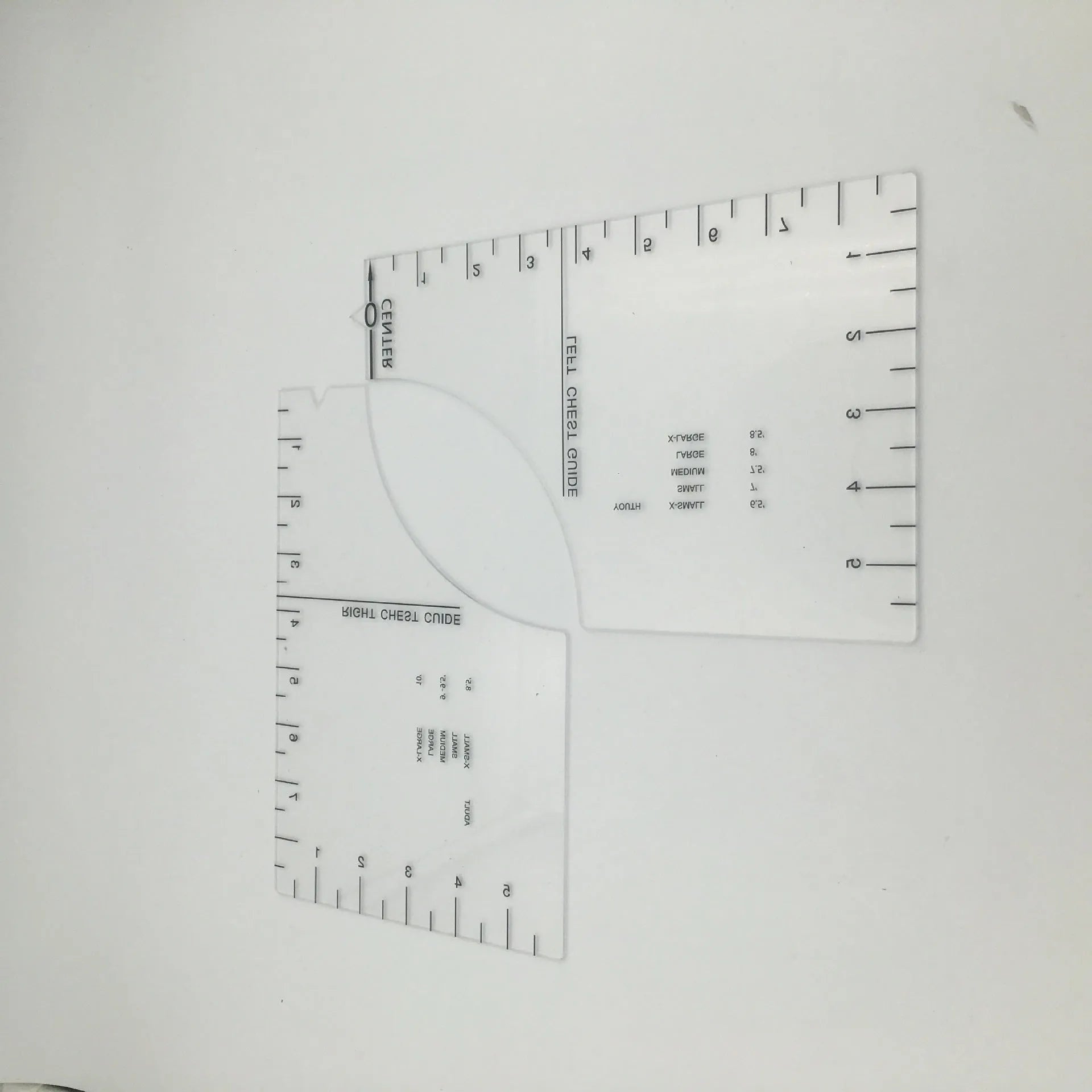 Transparent acrylic 10x6 inch sewing patch ruler for T-shirt fabric alignment