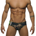 Army Speedos men's camouflage striped nylon swim shorts front view