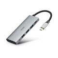 Grey 11-in-1 USB-C hub adapter with HDMI, VGA, Ethernet, USB ports, and a short connecting cable