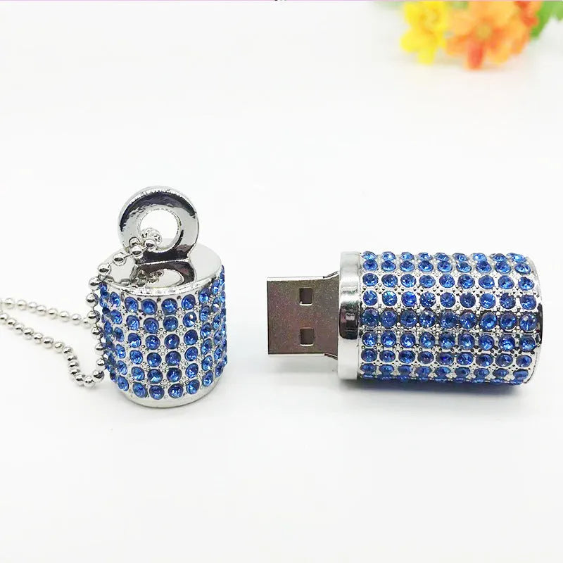 Crystal cylinder lipstick USB flash drive in red with metal shell, 8GB capacity, 5.8 cm length