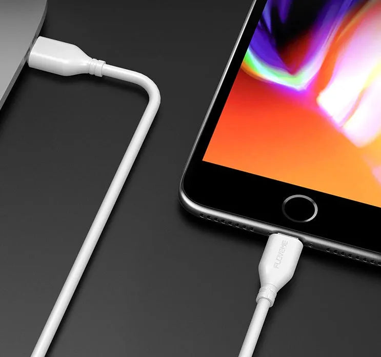 White braided USB-C to Lightning charging cable measuring 1 metre length for iPhone devices