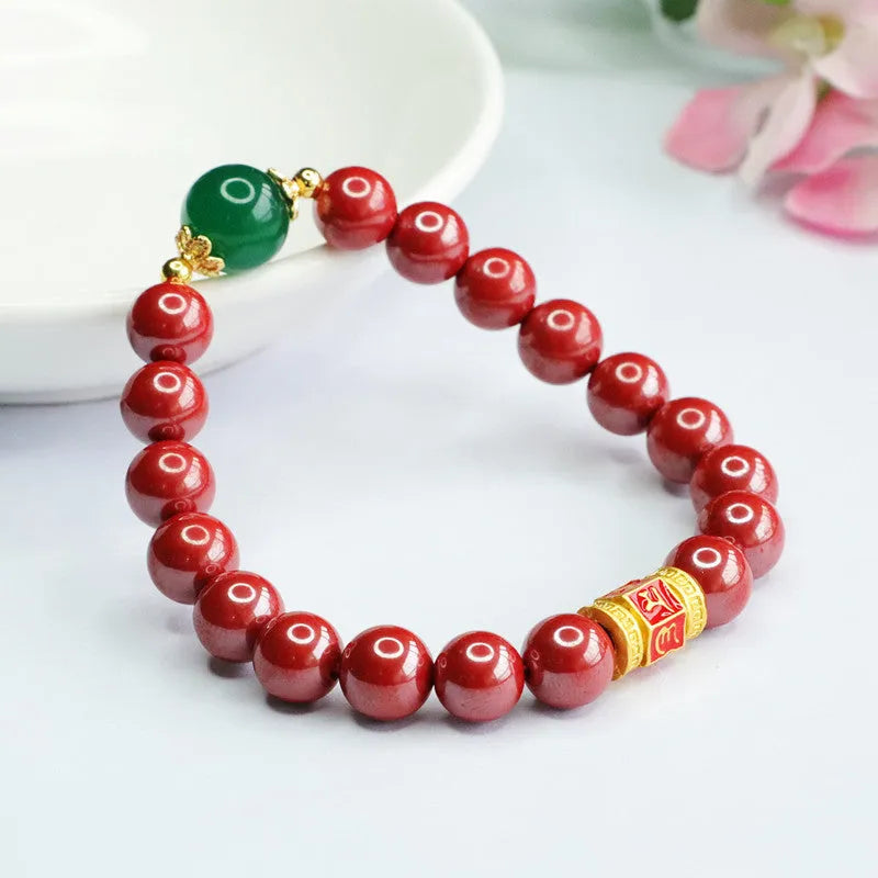 Cinnabar Emperor Sandstone Six Words Motto bracelet with electroplating finish and 8mm diameter