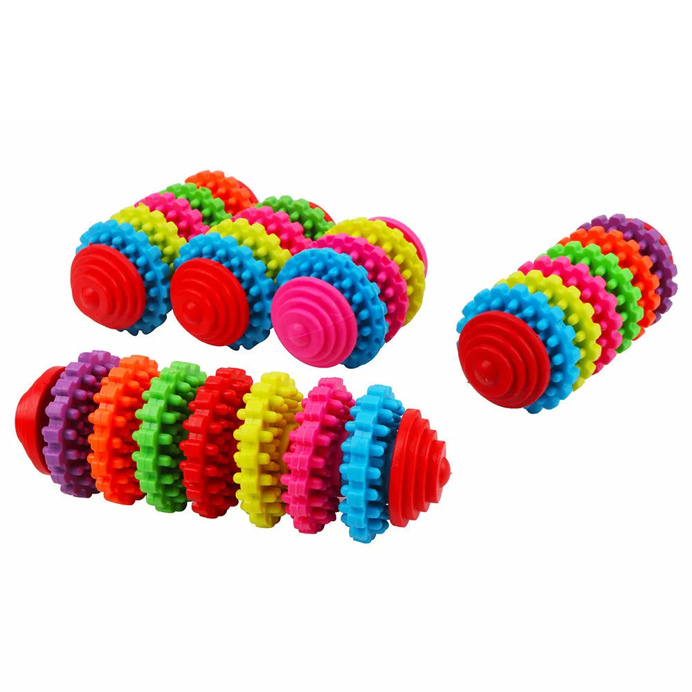 Colorful swivel TPR plastic seven-ring pagoda dog molar toy for teeth cleaning and play