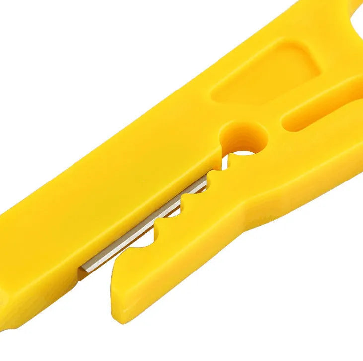 Yellow portable mini wire stripper tool with adjustable 0.6mm blade diameter.