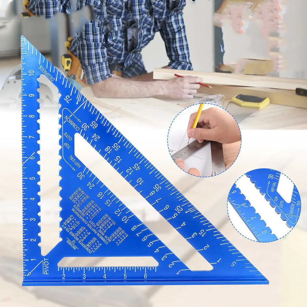 Aluminium alloy woodworking measuring square ruler with 7-inch blade in black, blue or grey