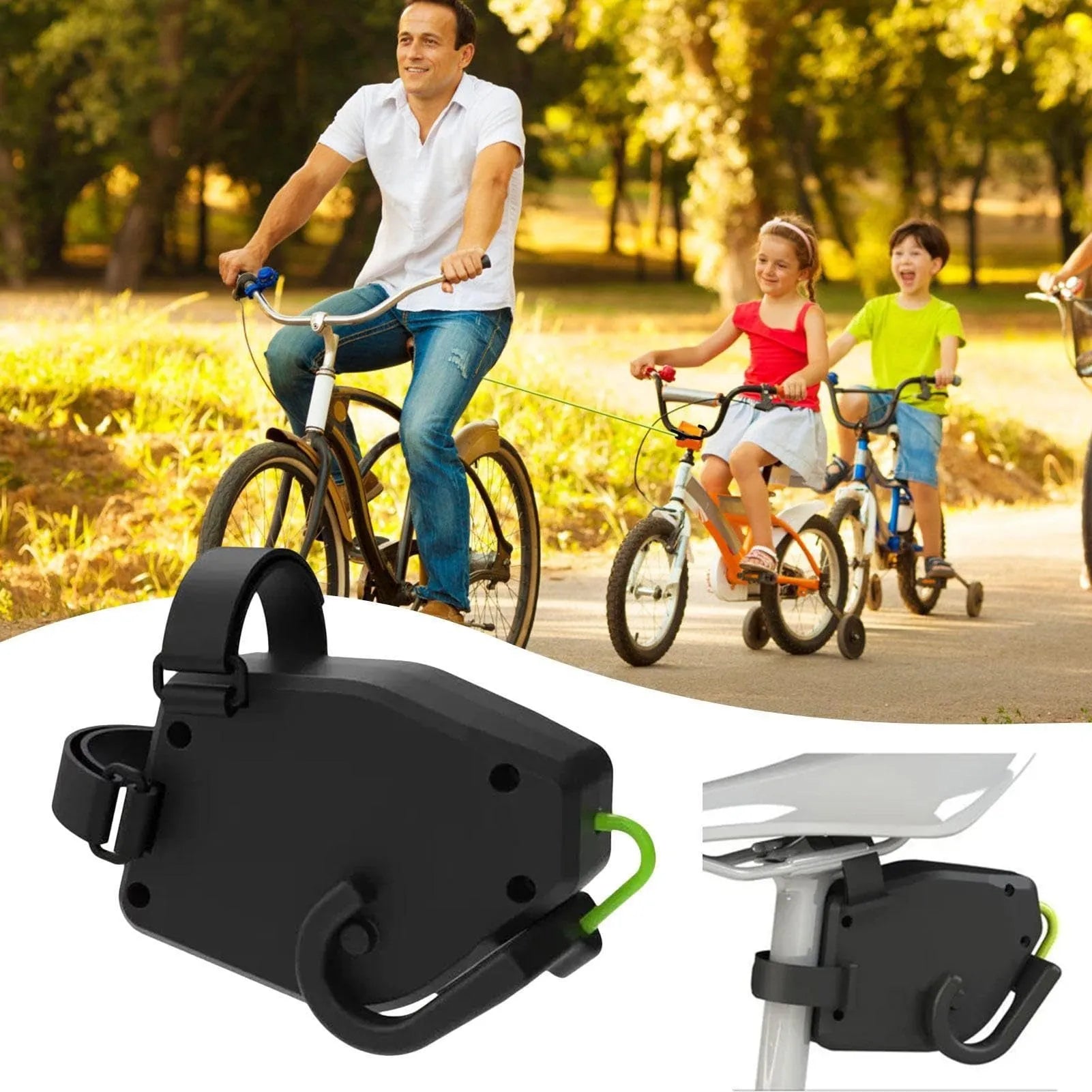 Black plastic/resin bicycle trailer traction rope for towing bike trailers