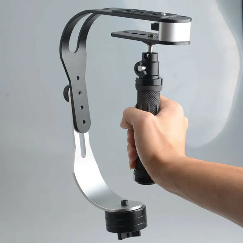 Handheld stabiliser with mini cloud stand for mobile phone and SLR cameras in black and red colours