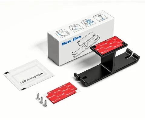 Under desk dual headphone hanger in aluminium alloy, 10 x 2.8 x 4.5cm, black or silver, holding two headphones.