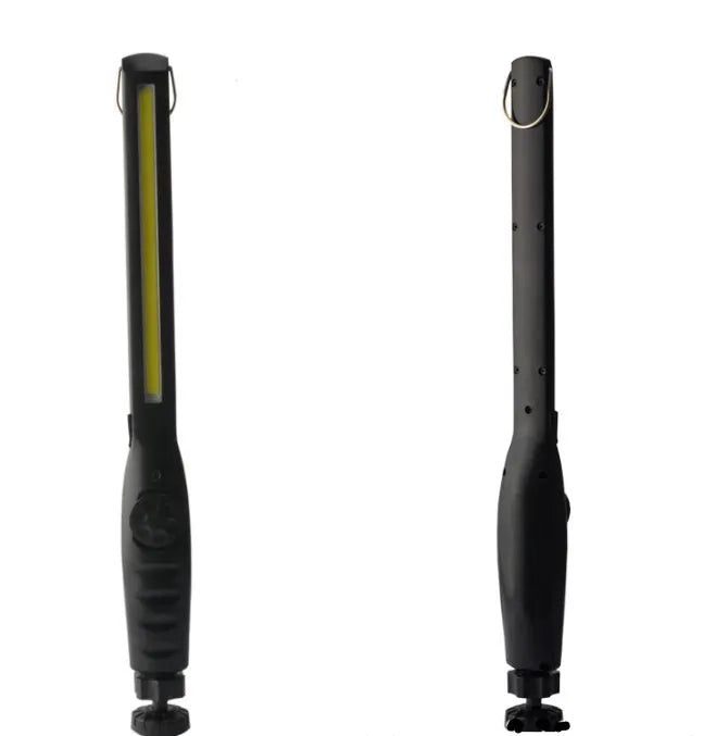 LED work light with 360-degree rotating bracket, 20W, USB rechargeable, ABS plastic, 377x35mm, in Black or Purple.