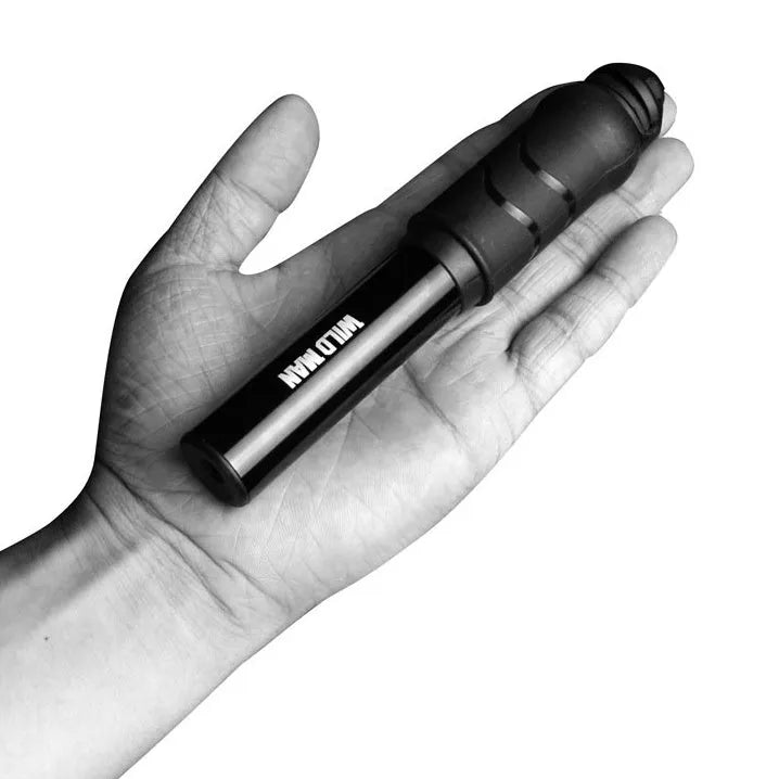 WILD MAN portable mini bike pump in Black or Silver, 158mm stored length, approximately 100PSI, Presta and Schrader valve switch