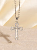 Real gold electroplated cross necklace with micro inlaid zircon on copper pendant and O-ring chain