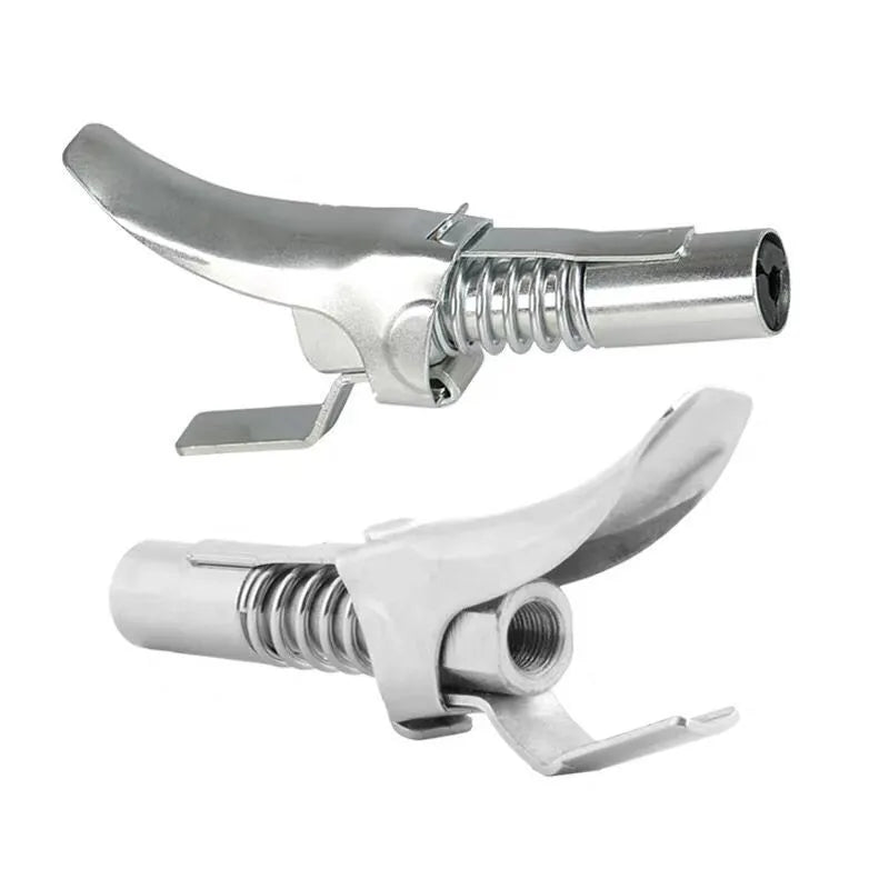 Silver lock-clamp high-pressure grease nipple new style on a clean workbench