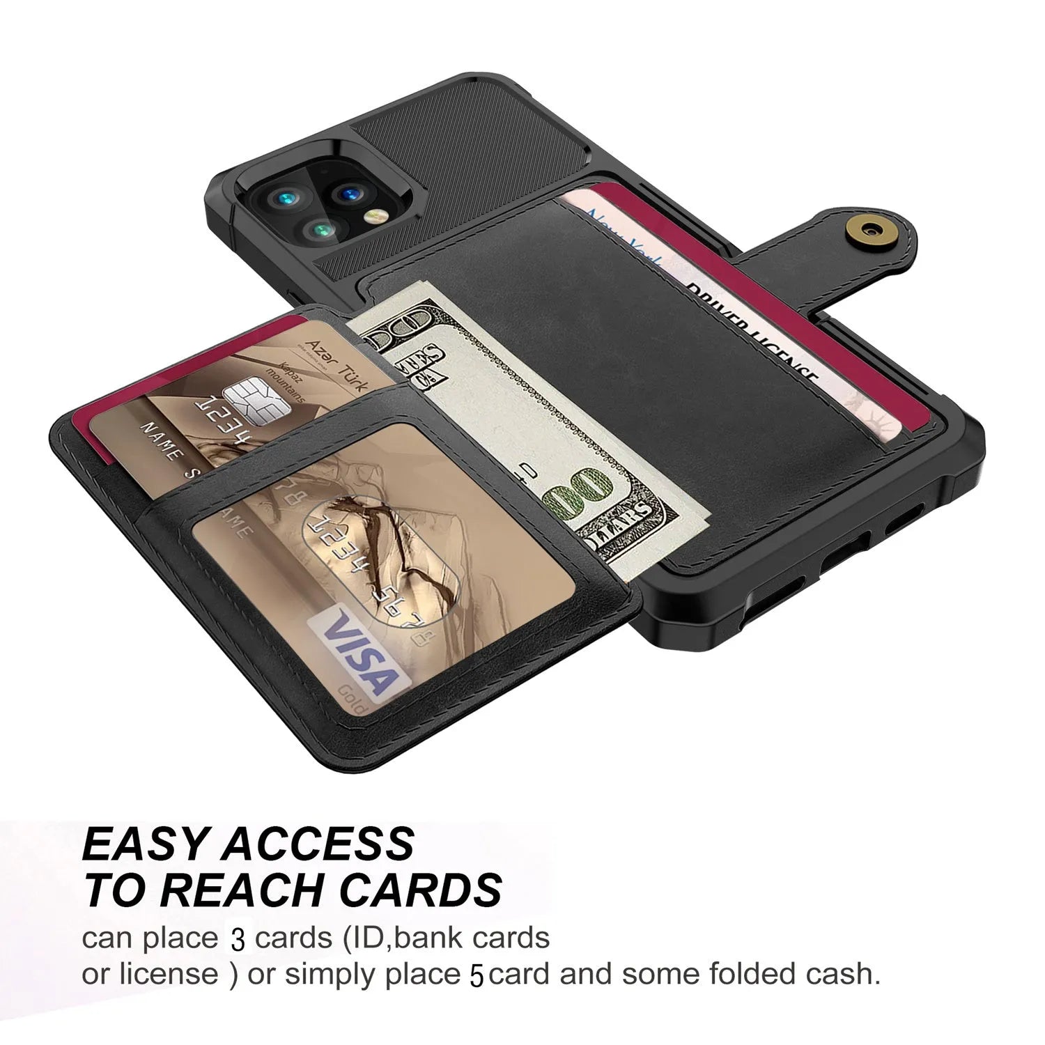 Imitation leather wallet phone case in solid colour with card slots for iPhone