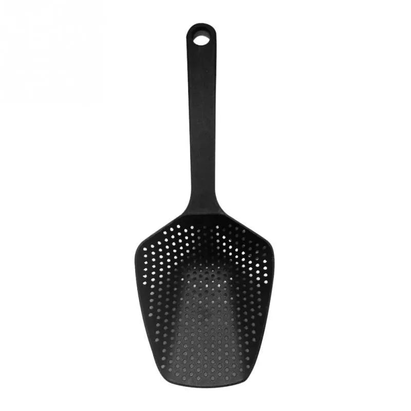 Nylon kitchen scoop colander strainer in assorted colours for draining fried food or soup