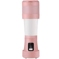 Blue portable personal blender with 450ml cup, shown extended and folded, with USB charging cable